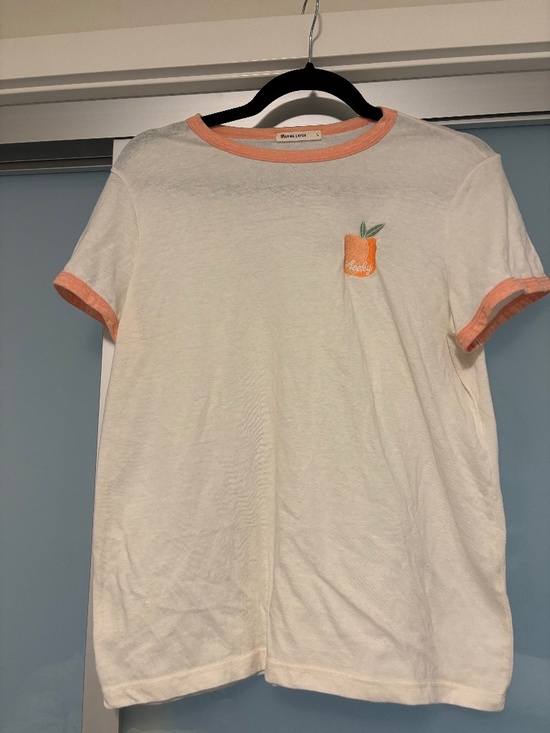 Marine Layer Tops - 🍑 Marine Layer Ringer Tee – Embroidered Peaches detail size L 🍑